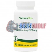 Vitamins D3 & K2 [2500 IU x 120 mcg] (90 шт), Nature's Plus